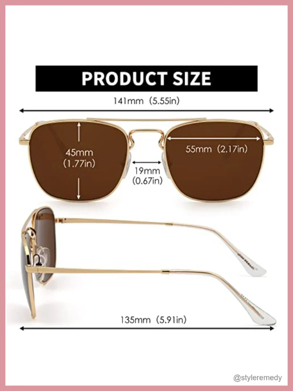 Retro Square Aviator Sunglasses with Glass Lens, Metal Frame